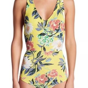 Free People Yellow Sleeveless Floral Print Bodysuit Women Small Racerback Summer
